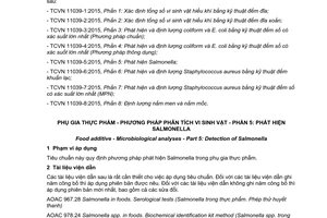 Tiêu chuẩn quốc gia TCVN 11039-5:2015 về Phụ gia thực phẩm - Phương pháp phân tích vi sinh vật - Phần 5: Phát hiện Salmonella