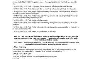 Tiêu chuẩn quốc gia TCVN 11039-4:2015 về Phụ gia thực phẩm - Phương pháp phân tích vi sinh vật - Phần 4: Phát hiện và định lượng coliform và E.coli bằng kỹ thuật đếm số có xác suất lớn nhất (Phương pháp thông dụng)