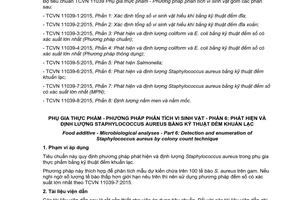 Tiêu chuẩn quốc gia TCVN 11039-6:2015 về Phụ gia thực phẩm - Phương pháp phân tích vi sinh vật - Phần 6: Phát hiện và định lượng Staphylococcus aureus bằng kỹ thuật đếm khuẩn lạc