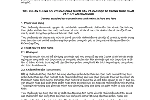 Tiêu chuẩn quốc gia TCVN 4832:2015 (CODEX STAN 193-1995, soát xét 2009, sửa đổi 2015) về Tiêu chuẩn chung đối với các chất nhiễm bẩn và các độc tố trong thực phẩm và thức ăn chăn nuôi