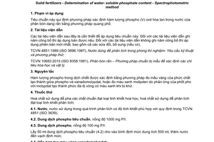 Tiêu chuẩn quốc gia TCVN 10678:2015 về Phân bón rắn - Xác định hàm lượng phospho hòa tan trong nước - Phương pháp quang phổ