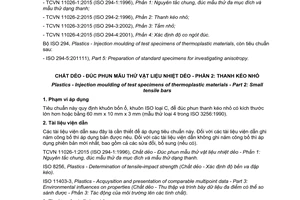 Tiêu chuẩn quốc gia TCVN 11026-2:2015 (ISO 294-2:1996) về Chất dẻo - Đúc phun mẫu thử vật liệu nhiệt dẻo. Phần 2: Thanh kéo nhỏ