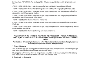 Tiêu chuẩn quốc gia TCVN 11039-7:2015 về Phụ gia thực phẩm - Phương pháp phân tích vi sinh vật - Phần 7: Phát hiện và định lượng Staphylococcus aureus bằng kỹ thuật đếm có xác suất lớn nhất (MPN)