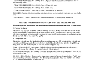 Tiêu chuẩn quốc gia TCVN 11026-3:2015 (ISO 294-3:2002 sửa đổi 1:2006) về Chất dẻo - Đúc phun mẫu thử vật liệu nhiệt dẻo - Phần 3: Tấm nhỏ