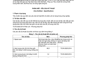 Tiêu chuẩn quốc gia TCVN 2619:2014 về Phân urê - Yêu cầu kỹ thuật