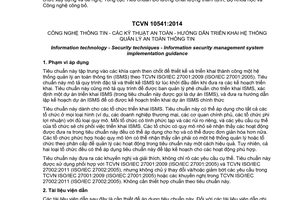 Tiêu chuẩn quốc gia TCVN 10541:2014 (ISO/IEC 27003:2010) về Công nghệ thông tin - Các kỹ thuật an toàn - Hướng dẫn triển khai hệ thống quản lý an toàn thông tin