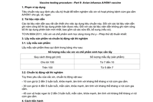Tiêu chuẩn quốc gia TCVN 8685-9:2014 về Quy trình kiểm nghiệm vắc xin - Phần 9: Vắc xin vô hoạt phòng bệnh cúm gia cầm A/H5N1