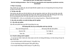 Tiêu chuẩn quốc gia TCVN 8685-13:2014 về Quy trình kiểm nghiệm vắc xin - Phần 13: Vắc xin vô hoạt phòng hội chứng rối loạn hô hấp và sinh sản ở lợn (PRRS)