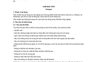 Tiêu chuẩn quốc gia TCVN 1873:2014 về Cam quả tươi
