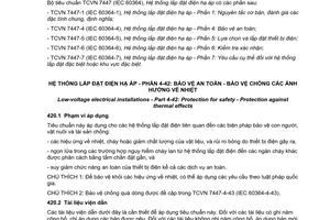 Tiêu chuẩn quốc gia TCVN 7447-4-42:2015 (IEC 60364-4-42:2010) về Hệ thống lắp đặt điện áp - Phần 4-42: Bảo vệ an toàn - Bảo vệ chống các ảnh hưởng về nhiệt