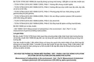 Tiêu chuẩn quốc gia TCVN 10758-4:2016 (ISO 18589-4:2009) về Đo hoạt độ phóng xạ trong môi trường - Đất - Phần 4: Đo các đồng vị plutoni (pluton 238 và plutoni 239+240) bằng phổ alpha