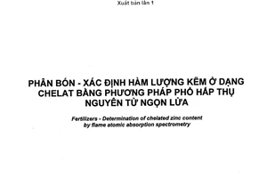 Tiêu chuẩn quốc gia TCVN 11402:2016 về Phân bón - Xác định hàm lương kẽm ở dạng chelat bằng phương pháp phổ hấp thụ nguyên tử ngọn lửa
