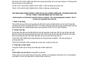 Tiêu chuẩn quốc gia TCVN 11513-1:2016 (ISO 12228-1:2014) về Xác định hàm lượng sterol tổng số và các sterol riêng rẽ - Phương pháp sắc ký khí - Phần 1: Dầu mỡ động vật và thực vật