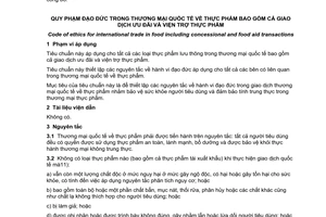 Tiêu chuẩn quốc gia TCVN 5520:2016 (CAC/RCP 20:1979, REV 2010) về Quy phạm đạo đức trong thương mại quốc tế về thực phẩm bao gồm cả giao dịch ưu đãi và viện trợ thực phẩm