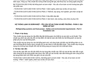 Tiêu chuẩn quốc gia TCVN 6104-3:2015 (ISO 5149-3:2014) về Hệ thống lạnh và bơm nhiệt - Yêu cầu về an toàn và môi trường - Phần 3: Địa điểm lắp đặt