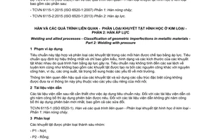 Tiêu chuẩn quốc gia TCVN 6115-2:2015 (ISO 6520-2:2013) về Hàn và các quá trình liên quan - Phân loại khuyết tật hình học ở kim loại - Phần 2: Hàn áp lực