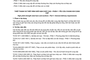 Tiêu chuẩn quốc gia TCVN 11234-1:2015 (ISO 4951-1:2001) về Thép thanh và thép hình giới hạn chảy cao - Phần 1: Yêu cầu chung khi cung cấp