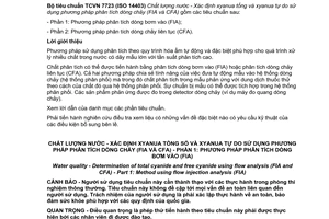 Tiêu chuẩn quốc gia TCVN 7723-1:2015 (ISO 14403-1:2012) về Chất lượng nước - Xác định xyanua tổng số và xyanua tự do sử dụng phương pháp phân tích dòng chảy (FIA và CFA) - Phần 1: Phương pháp phân tích dòng bơm vào (FIA)