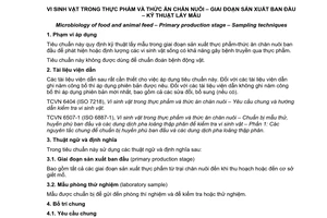 Tiêu chuẩn quốc gia TCVN 10782:2015 (ISO 13307:2013) về Vi sinh vật trong thực phẩm và thức ăn chăn nuôi - Giai đoạn sản xuất ban đầu - Kỹ thuật lấy mẫu