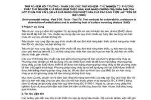 Tiêu chuẩn quốc gia TCVN 7699-2-58:2014 (IEC 60068-2-58:2004) về Thử nghiệm môi trường - Phần 2-58: Các thử nghiệm - Thử nghiệm Td: Phương pháp thử nghiệm khả năng bám thiếc hàn, khả năng chống chịu hòa tan của lớp phun phủ kim
 loại và khả năng chịu nhiệt hàn của các linh kiện lắp trên bề mặt (SMD)