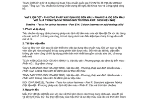 Tiêu chuẩn quốc gia TCVN 7835-E14:2014 (ISO 105-E14:1994) về Vật liệu dệt - Phương pháp xác định độ bền màu - Phần E14: Độ bền màu với quá trình tạo nỉ trong môi trường axít: Điều kiện nhẹ