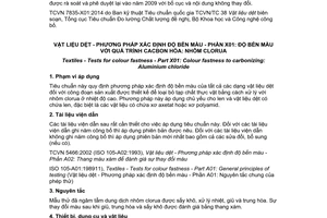 Tiêu chuẩn quốc gia TCVN 7835-X01:2014 (ISO 105-X01:1993) về Vật liệu dệt - Phương pháp xác định độ bền màu - Phần X01: Độ bền màu với quá trình cacbon hóa: Nhôm clorua