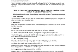 Tiêu chuẩn quốc gia TCVN 10580:2014 (AOAC 986.26) về Thức ăn theo công thức từ sữa dành cho trẻ sơ sinh - Xác định hàm lượng clorua - Phương pháp đo điện thế