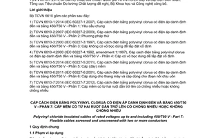 Tiêu chuẩn quốc gia TCVN 6610-7:2014 (IEC 60227-7:2012) về Cáp cách điện bằng polyvinyl clorua có điện áp danh định đến và bằng 450/750 V - Phần 7: Cáp mềm có từ hai ruột dẫn trở lên có chống nhiễu hoặc không chống nhiễu