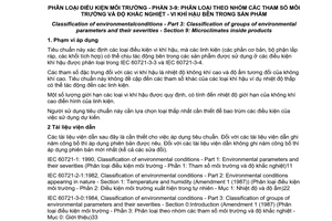 Tiêu chuẩn quốc gia TCVN 7921-3-9:2014 (IEC 60721-3-9:1993) về Phân loại điều kiện môi trường - Phần 3-9: Phân loại theo nhóm các tham số môi trường và độ khắc nghiệt - Vi khí hậu bên trong sản phẩm