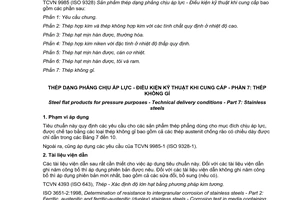 Tiêu chuẩn quốc gia TCVN 9985-7:2014 (ISO 9328-7:2011) về Thép dạng phẳng chịu áp lực - Điều kiện kỹ thuật khi cung cấp - Phần 7: Thép không gỉ