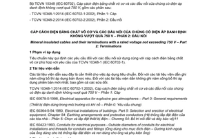 Tiêu chuẩn quốc gia TCVN 10348-2:2014 (IEC 60702-2:2002) về Cáp cách điện bằng chất vô cơ và các đầu nối của chúng có điện áp danh định không vượt quá 750 V - Phần 2: Đầu nối