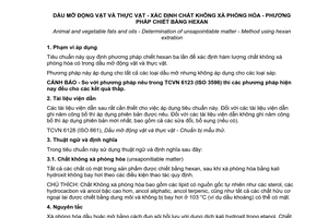 Tiêu chuẩn quốc gia TCVN 10480:2014 (ISO 18609:2000) về Dầu mỡ động vật và thực vật - Xác định chất không xà phòng hóa - Phương pháp chiết bằng hexan