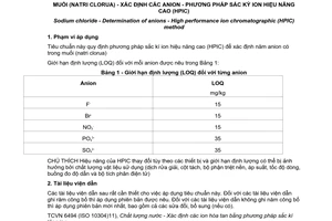 Tiêu chuẩn quốc gia TCVN 10663:2014 về Muối (natri clorua) - Xác định các anion – Phương pháp sắc ký ion hiệu năng cao (HPIC)