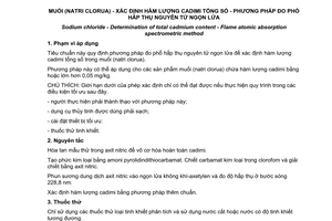 Tiêu chuẩn quốc gia TCVN 10662:2014 về Muối (natri clorua) - Xác định hàm lượng Cadimi tổng số - Phương pháp đo phổ hấp thụ nguyên tử ngọn lửa