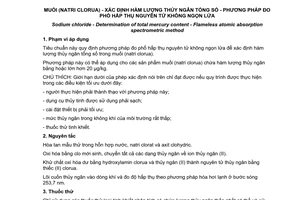 Tiêu chuẩn quốc gia TCVN 10660:2014 về Muối (natri clorua) - Xác định hàm lượng thủy ngân tổng số - Phương pháp đo phổ hấp thụ nguyên tử không ngọn lửa