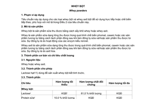 Tiêu chuẩn quốc gia TCVN 10560:2015 (CODEX STAN 289-1995, REVISED 2003 WITH AMENDMENT 2010) về Whey bột