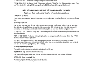Tiêu chuẩn quốc gia TCVN 10084:2013 (ISO 20866:2001) về Giầy dép – Phương pháp thử đế trong – Độ bền tách lớp