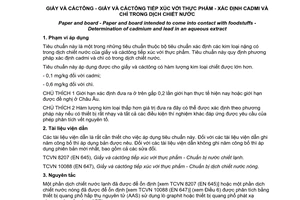 Tiêu chuẩn quốc gia TCVN 10093:2013 (EN 12498:2005) về Giấy và cáctông tiếp xúc với thực phẩm – Xác định cadmi và chì trong dịch chiết nước