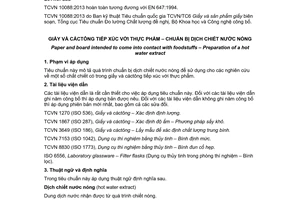 Tiêu chuẩn quốc gia TCVN 10088:2013 (EN 647:1994) về Giấy và cáctông tiếp xúc với thực phẩm - Chuẩn bị dịch chiết nước nóng