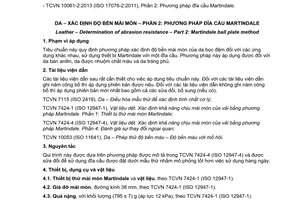 Tiêu chuẩn quốc gia TCVN 10061-2:2013 (ISO 17076-2:2011) về Da - Xác định độ bền mài mòn - Phần 2: Phương pháp đĩa cầu Martindale