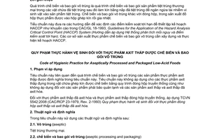 Tiêu chuẩn Việt Nam TCVN 9773:2013 (CAC/RCP 40-1993) về Quy phạm thực hành vệ sinh đối với thực phẩm axit thấp được chế biến và bao gói vô trùng
