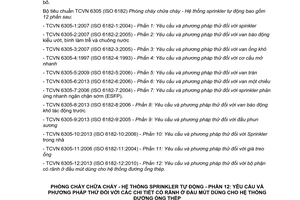 Tiêu chuẩn Việt Nam TCVN 6305-12:2013 (ISO 6182-12:2010) về Phòng cháy chữa cháy - Hệ thống Sprinkler tự động - Phần 12 - Yêu cầu và phương pháp thử đối với các chi tiết có rãnh ở đầu mút dùng cho hệ thống đường ống thép