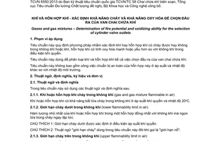 Tiêu chuẩn quốc gia TCVN 6550:2013 (ISO 10156 : 2010) về Khí và hỗn hợp khí - Xác định khả năng cháy và khả năng oxy hóa để chọn đầu ra của van chai chứa khí