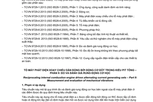 Tiêu chuẩn quốc gia TCVN 9729-9:2013 (ISO 8528-9:1995) về Tổ máy phát điện xoay chiều dẫn động bởi động cơ đốt trong kiểu pit tông – Phần 9: Đo và đánh giá rung động cơ học