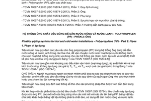 Tiêu chuẩn quốc gia TCVN 10097-2:2013 (ISO 15874-2:2013) về Hệ thống ống chất dẻo dùng để dẫn nước nóng và nước lạnh - Polypropylen (PP) - Phần 2: Ống