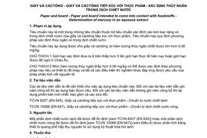 Tiêu chuẩn quốc gia TCVN 10092:2013 (EN 12497:2005) về Giấy và cáctông tiếp xúc với thực phẩm – Xác định thủy ngân trong dịch chiết nước
