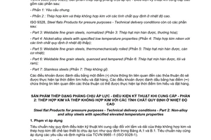 Tiêu chuẩn quốc gia TCVN 9985-2:2013 (ISO 9328-2:2011) về Sản phẩm thép dạng phẳng chịu áp lực - Điều kiện kỹ thuật khi cung cấp - Phần 2: Thép hợp kim và thép không hợp kim với các tính chất quy định ở nhiệt độ cao