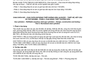 Tiêu chuẩn Việt Nam TCVN 7388-3:2013 (ISO 9809-3:2010) về Chai chứa khí - Chai chứa khí bằng thép không hàn nạp lại được - Thiết kế, kết cấu và thử nghiệm - Phần 3: Chai bằng thép thường hóa
