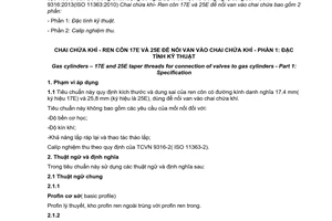 Tiêu chuẩn quốc gia TCVN 9316-1:2013 (ISO 11363-1:2010) về Chai chứa khí - Ren côn 17E và 25E để nối van vào chai chứa khí - Phần 1: Đặc tính kỹ thuật