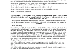 Tiêu chuẩn quốc gia TCVN 7388-2:2013 (ISO 9809-2:2010) về Chai chứa khí - Chai chứa khí bằng thép không hàn nạp lại được - Thiết kế, kết cấu và thử nghiệm - Phần 2: Chai bằng thép tôi và ram có giới hạn bền kéo lớn hơn hoặc bằng 1100Mpa